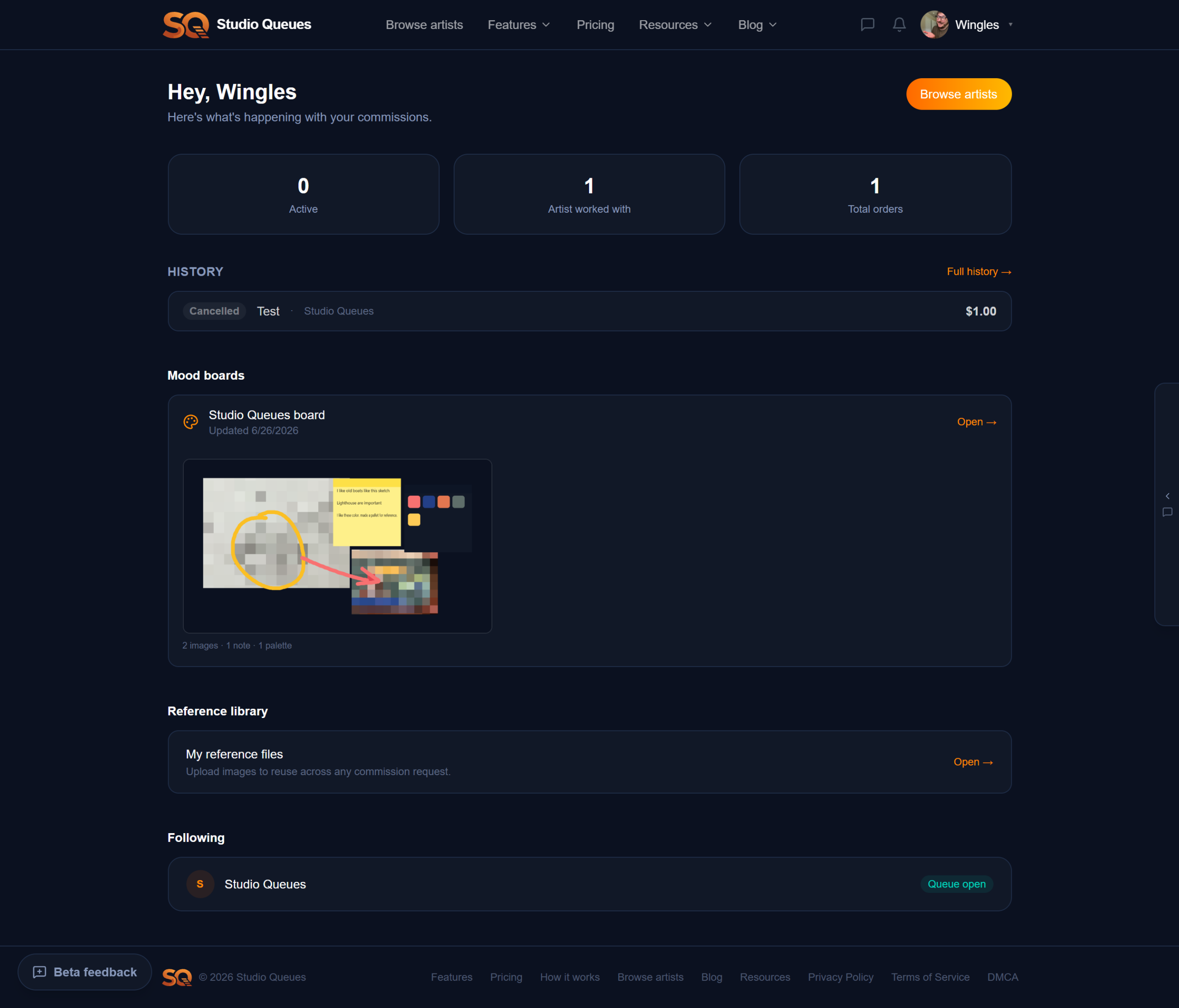 Artist dashboard